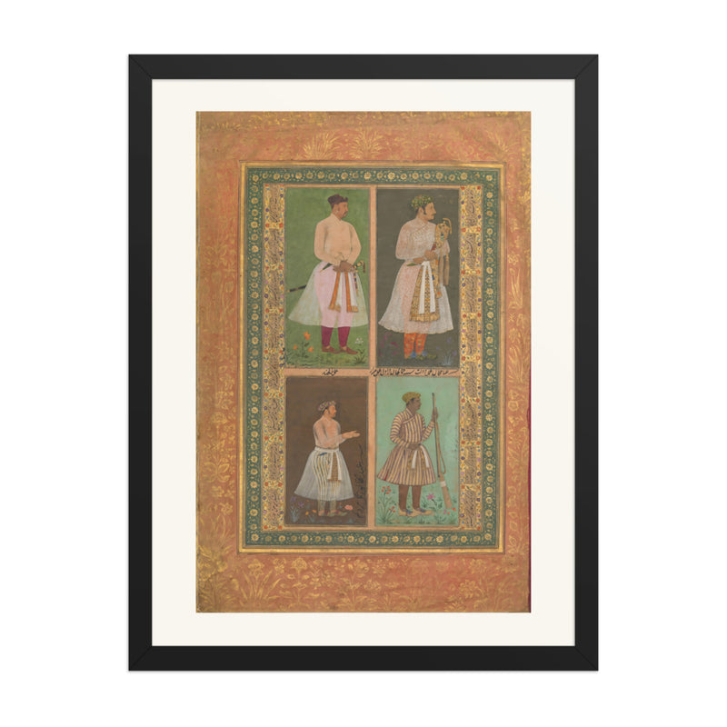 Four Portraits from the Shah Jahan Album — Restored Mughal Wall Art