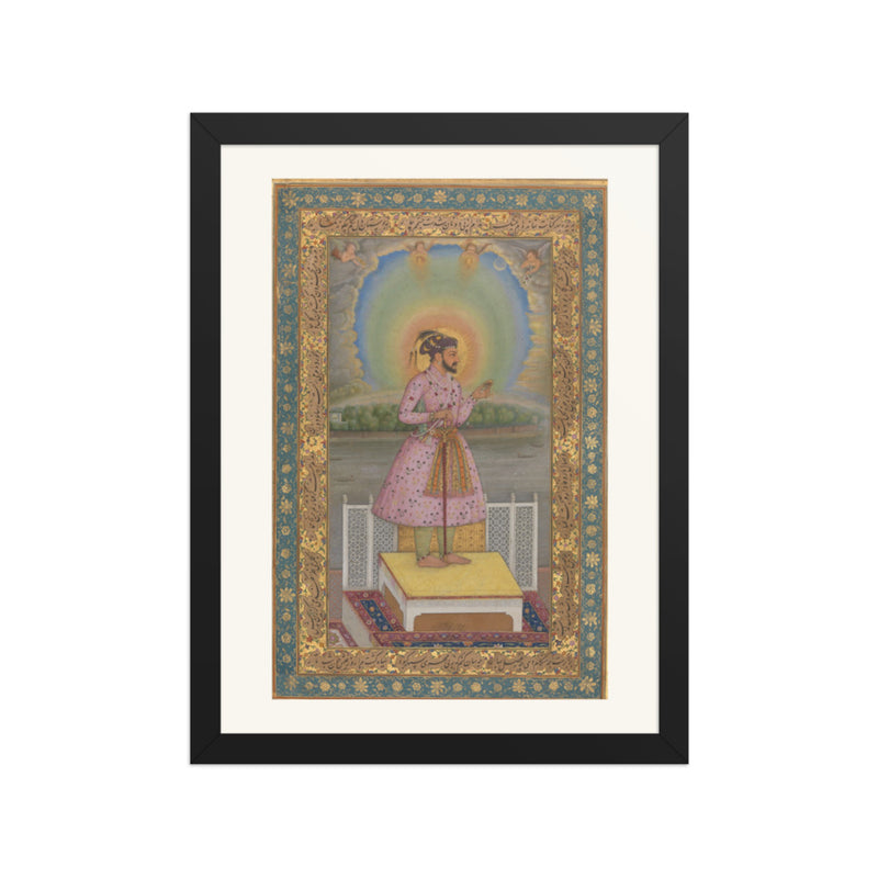 Shah Jahan on a Terrace, Holding a Pendant Set With His Portrait — Folio from the Shah Jahan Album