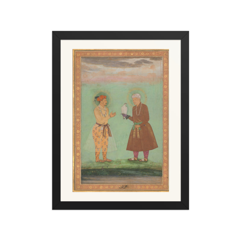 Jahangir and Akbar with Falcon — Restored Mughal Wall Art