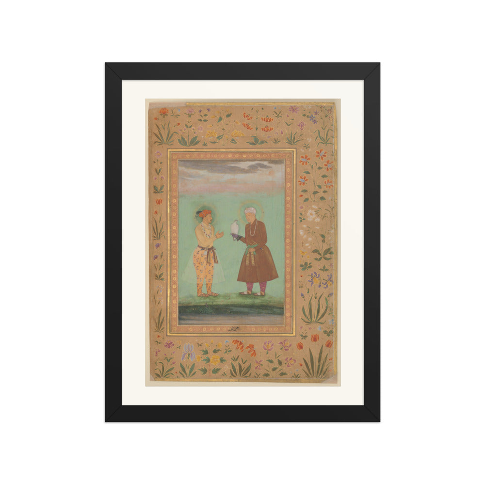Jahangir and Akbar with Falcon — Restored Mughal Wall Art — view 2