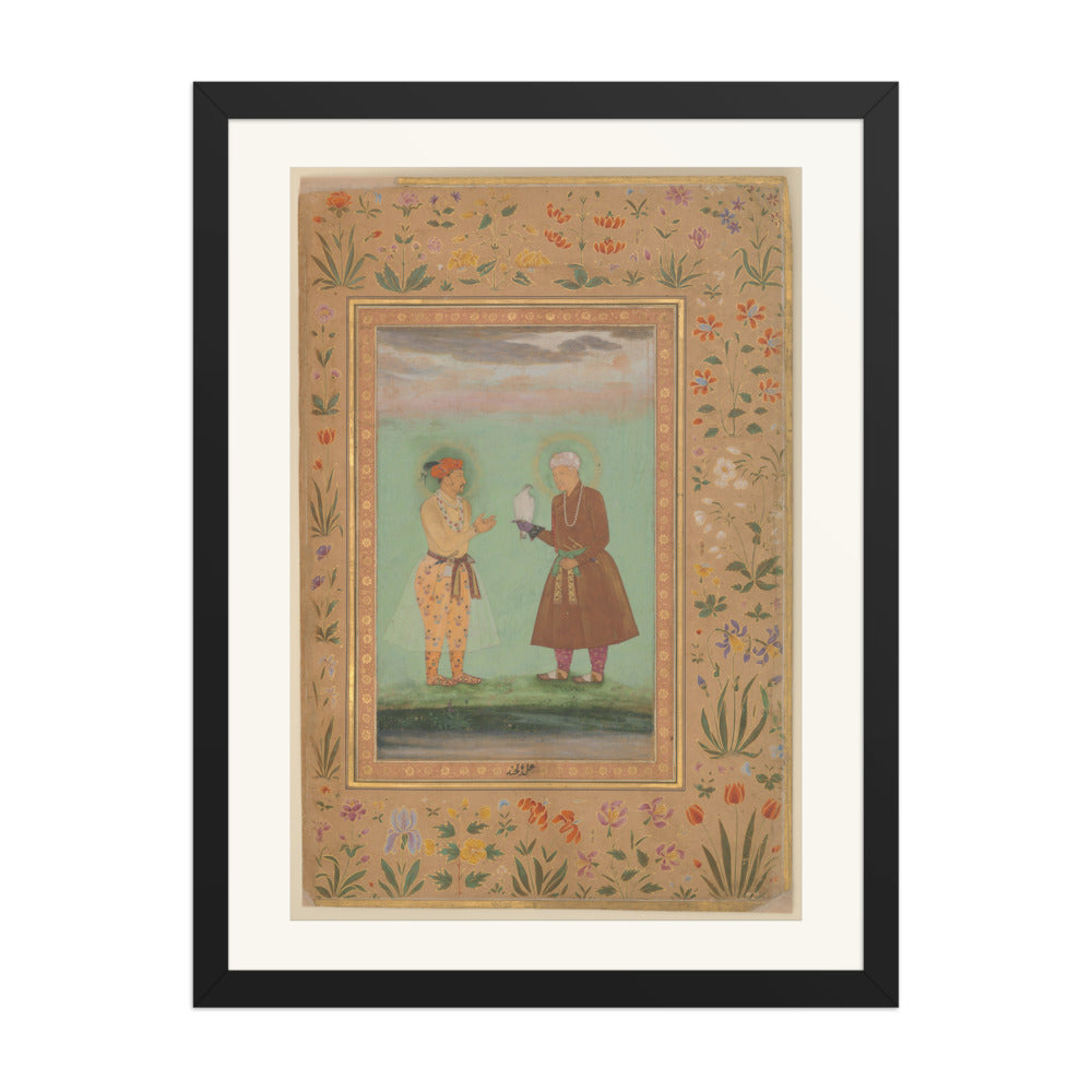 Jahangir and Akbar with Falcon — Restored Mughal Wall Art — view 1