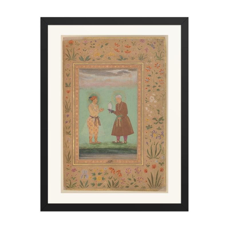 Jahangir and Akbar with Falcon — Restored Mughal Wall Art