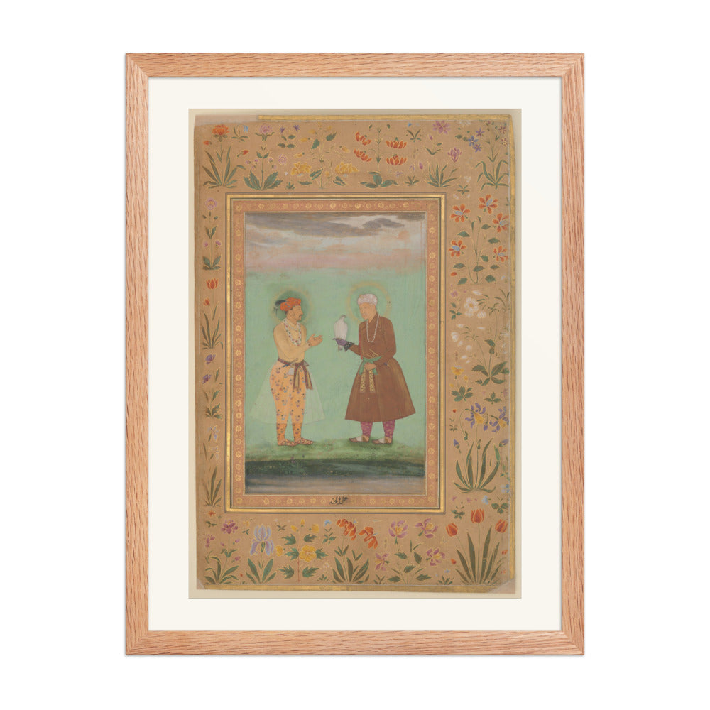 Jahangir and Akbar with Falcon — Restored Mughal Wall Art — view 3