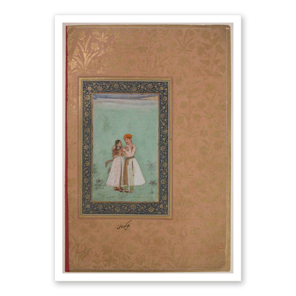 Shah Shuja with a Beloved — Shah Jahan Album Folio | Restored Mughal Wall Art — view 7