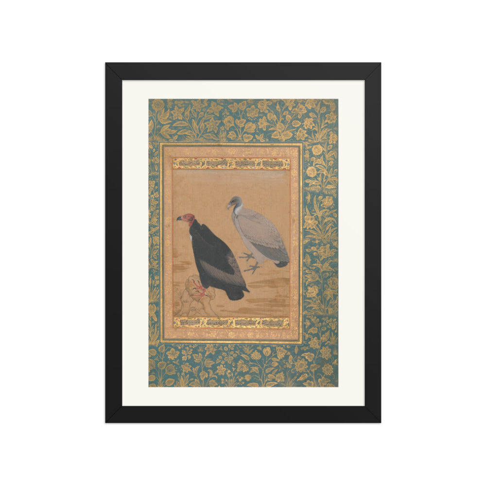 Red-Headed Vulture and Long-Billed Vulture — Shah Jahan Album Folio | Restored Mughal Wall Art — view 2