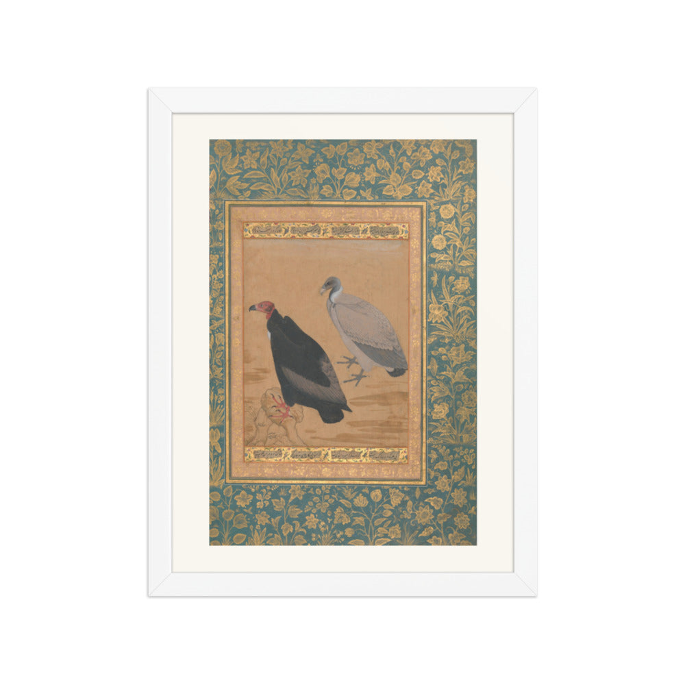 Red-Headed Vulture and Long-Billed Vulture — Shah Jahan Album Folio | Restored Mughal Wall Art — view 6