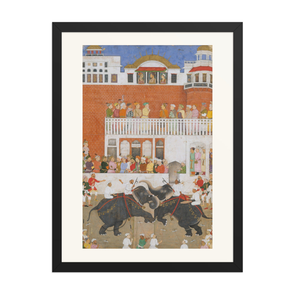 Shah Jahan Watching an Elephant Fight by Bulaqi from the Padshahnama — Restored Mughal Wall Art — view 1