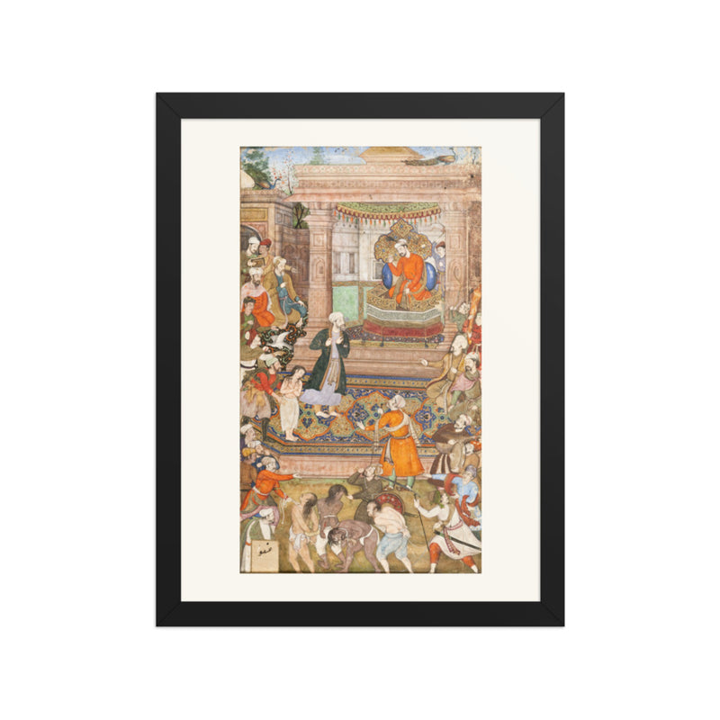 The Vizier Pleads for the Robber's Son by Basawan, Gulistan Manuscript 1596 – Restored Mughal Wall Art