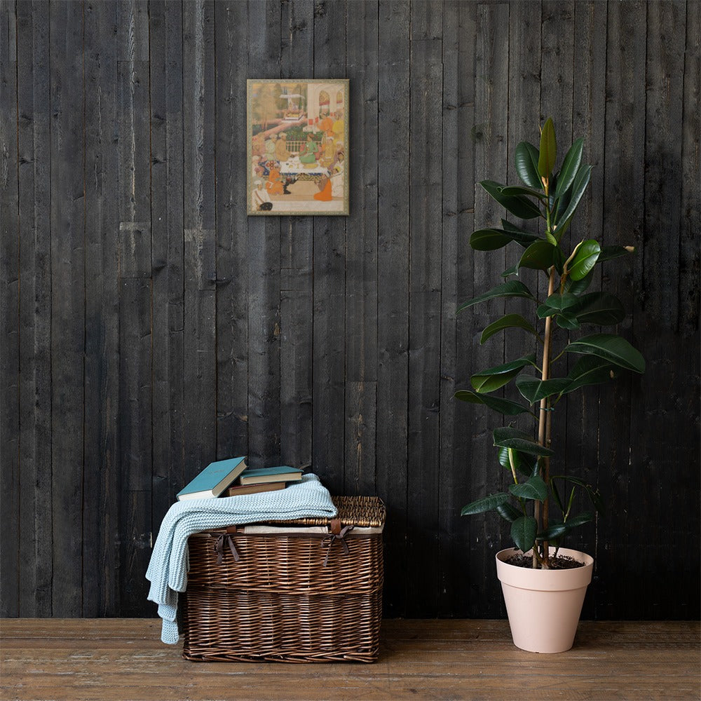 A Garden Gathering with a Prince in a Green Jama | Restored Mughal Wall Art — view 11