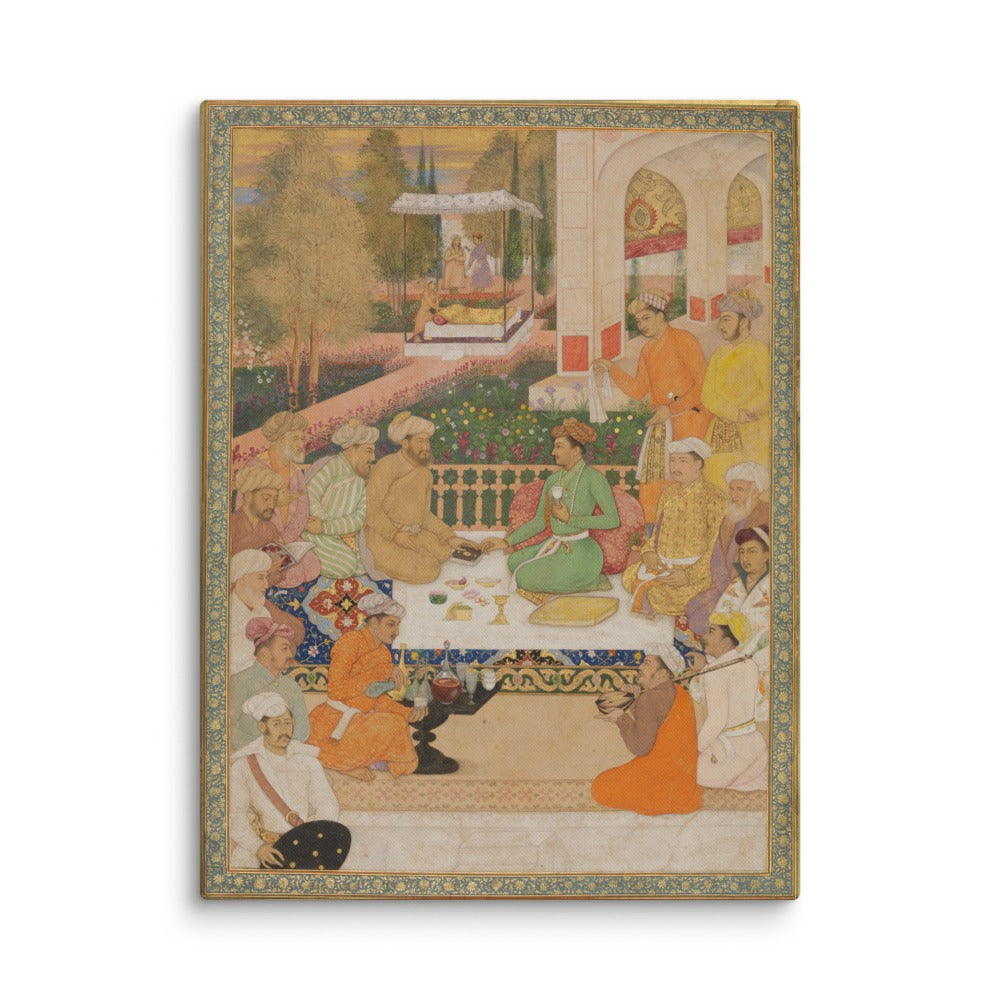 A Garden Gathering with a Prince in a Green Jama | Restored Mughal Wall Art — view 13