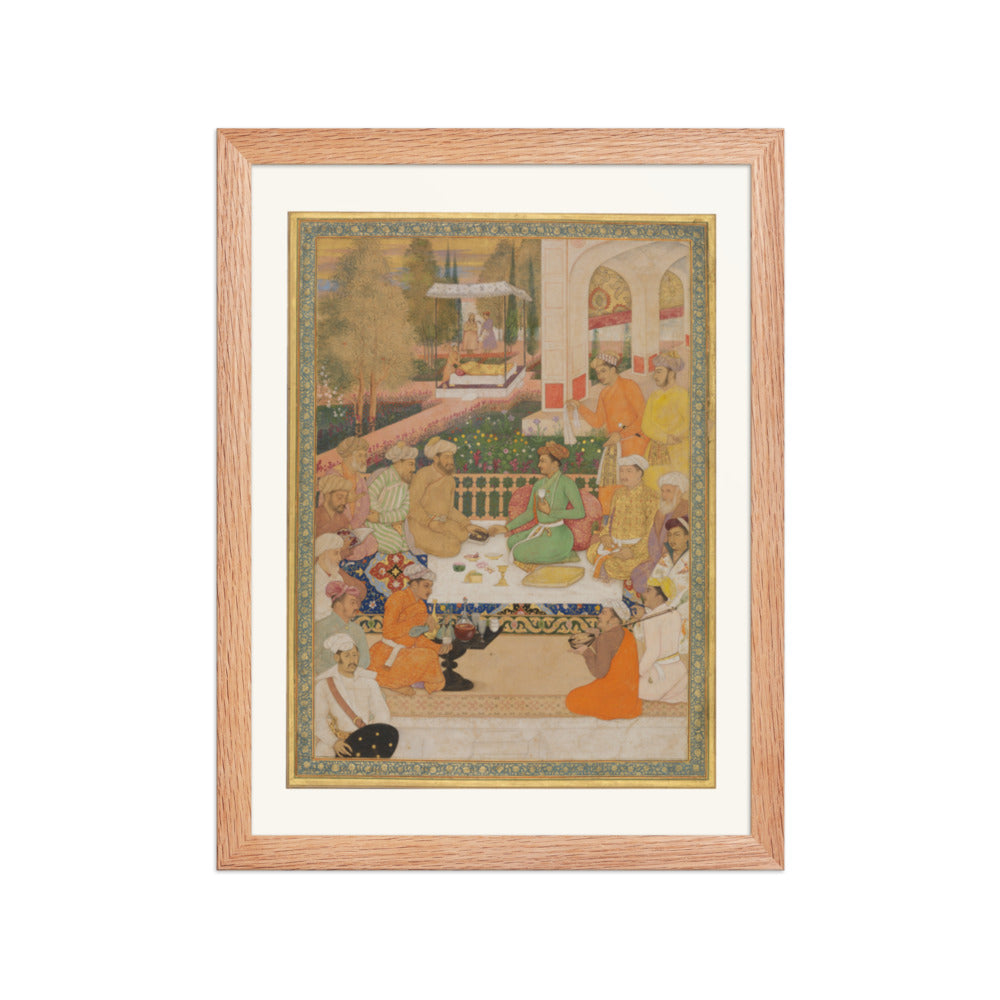 A Garden Gathering with a Prince in a Green Jama | Restored Mughal Wall Art — view 2