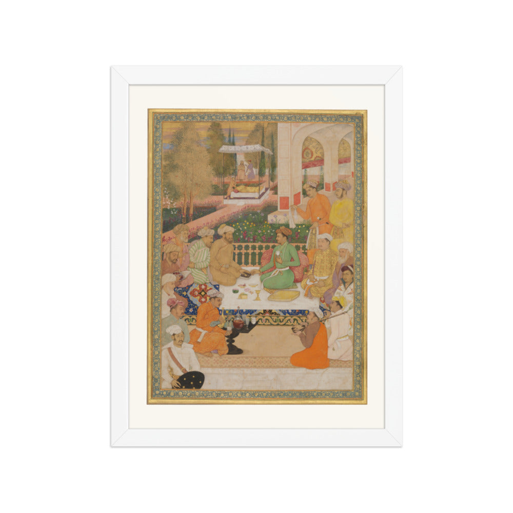 A Garden Gathering with a Prince in a Green Jama | Restored Mughal Wall Art — view 3