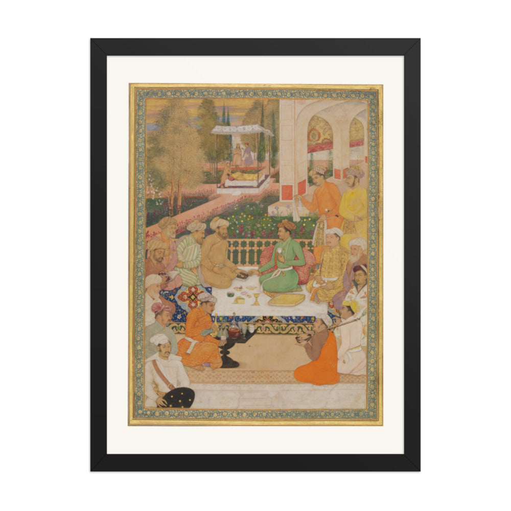 A Garden Gathering with a Prince in a Green Jama | Restored Mughal Wall Art — view 4