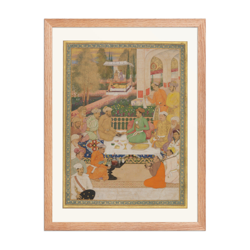 A Garden Gathering with a Prince in a Green Jama | Restored Mughal Wall Art — view 5