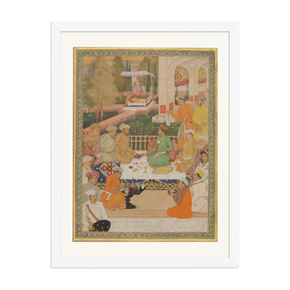 A Garden Gathering with a Prince in a Green Jama | Restored Mughal Wall Art — view 6