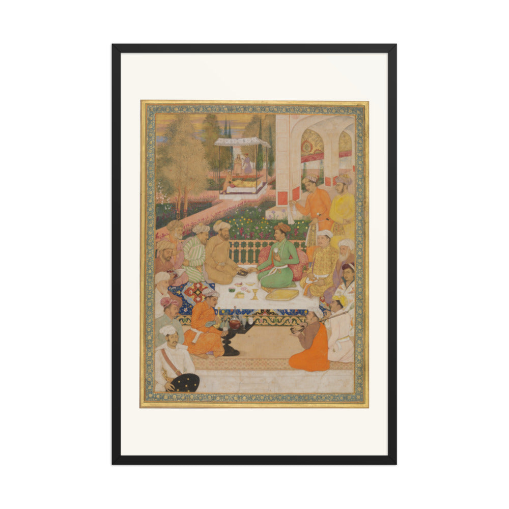 A Garden Gathering with a Prince in a Green Jama | Restored Mughal Wall Art — view 7
