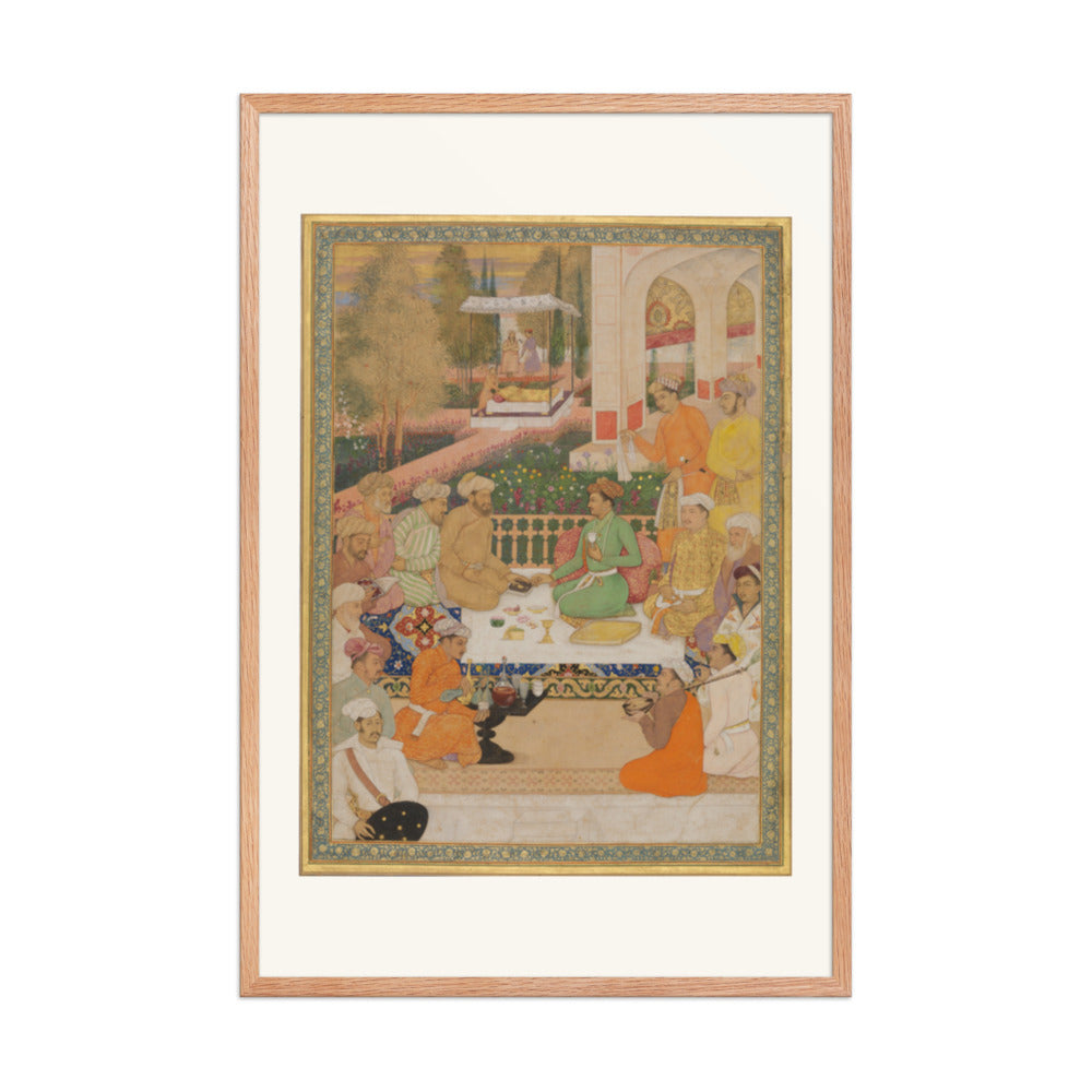 A Garden Gathering with a Prince in a Green Jama | Restored Mughal Wall Art — view 8