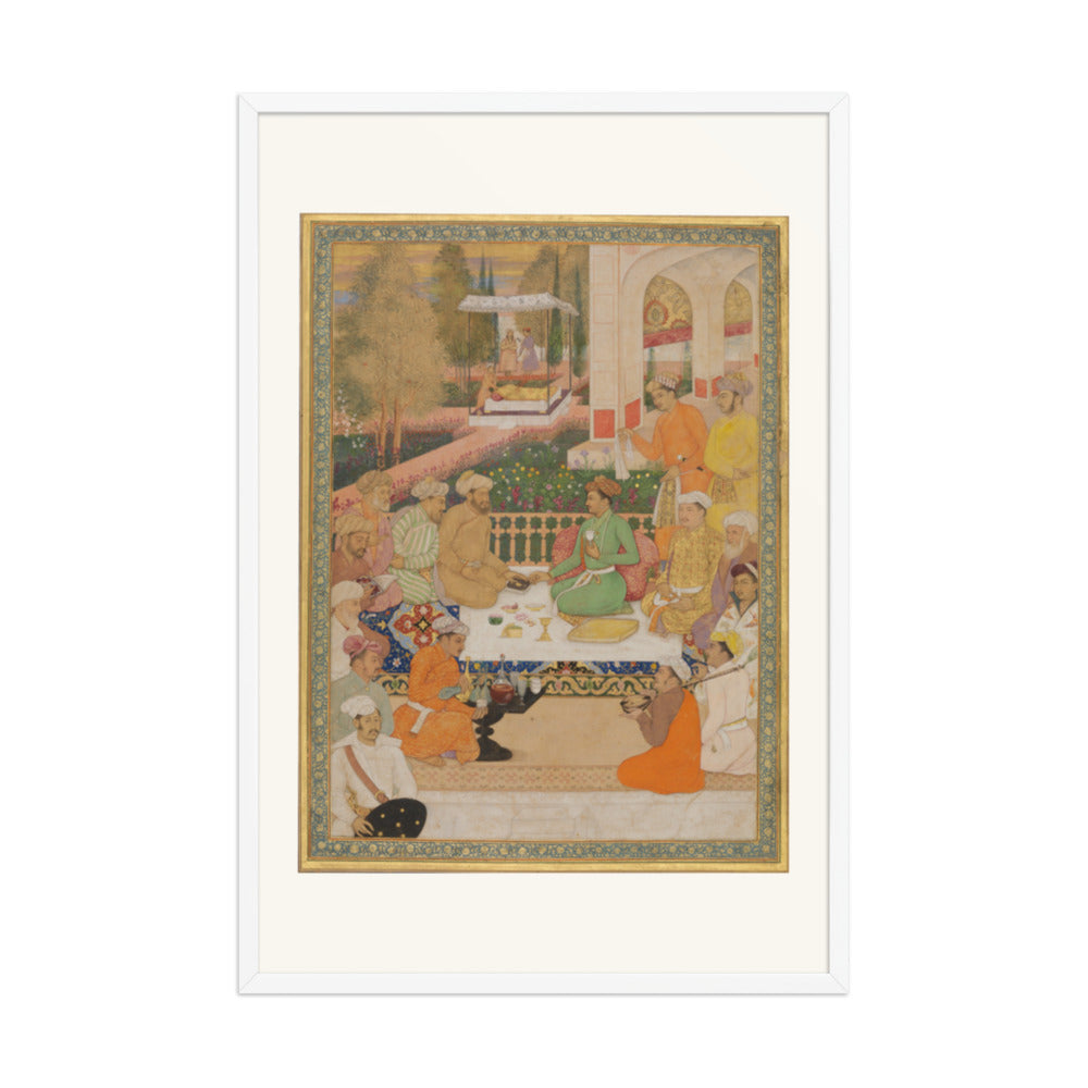 A Garden Gathering with a Prince in a Green Jama | Restored Mughal Wall Art — view 9
