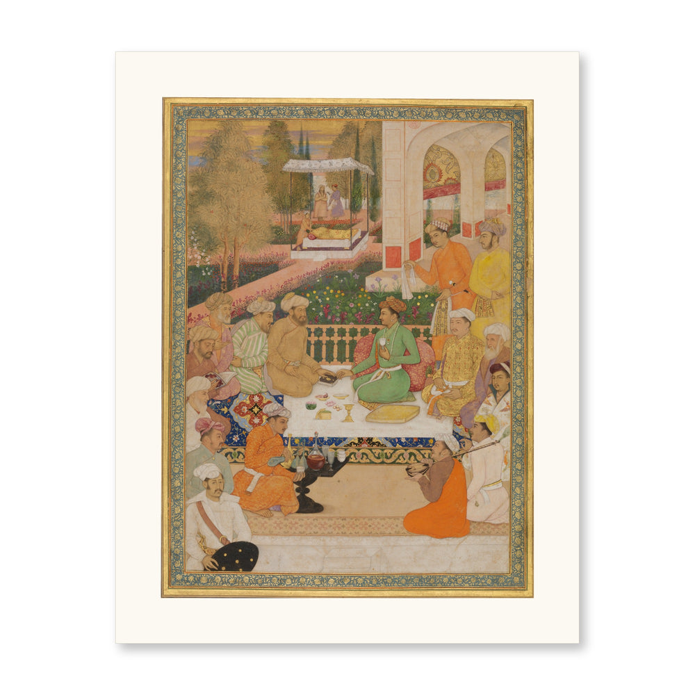 A Garden Gathering with a Prince in a Green Jama | Restored Mughal Wall Art — view 10