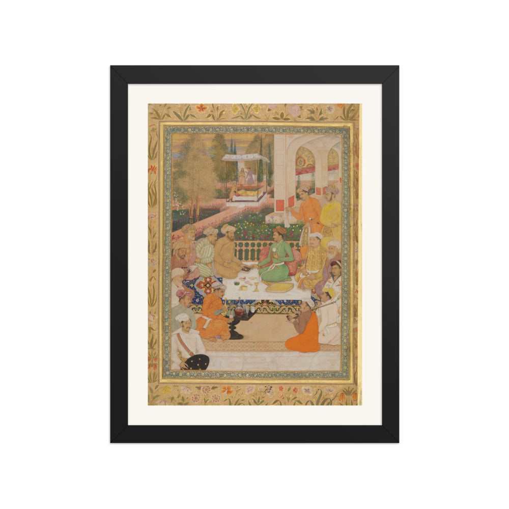 A Garden Gathering with a Prince in a Green Jama | Restored Mughal Wall Art — view 2