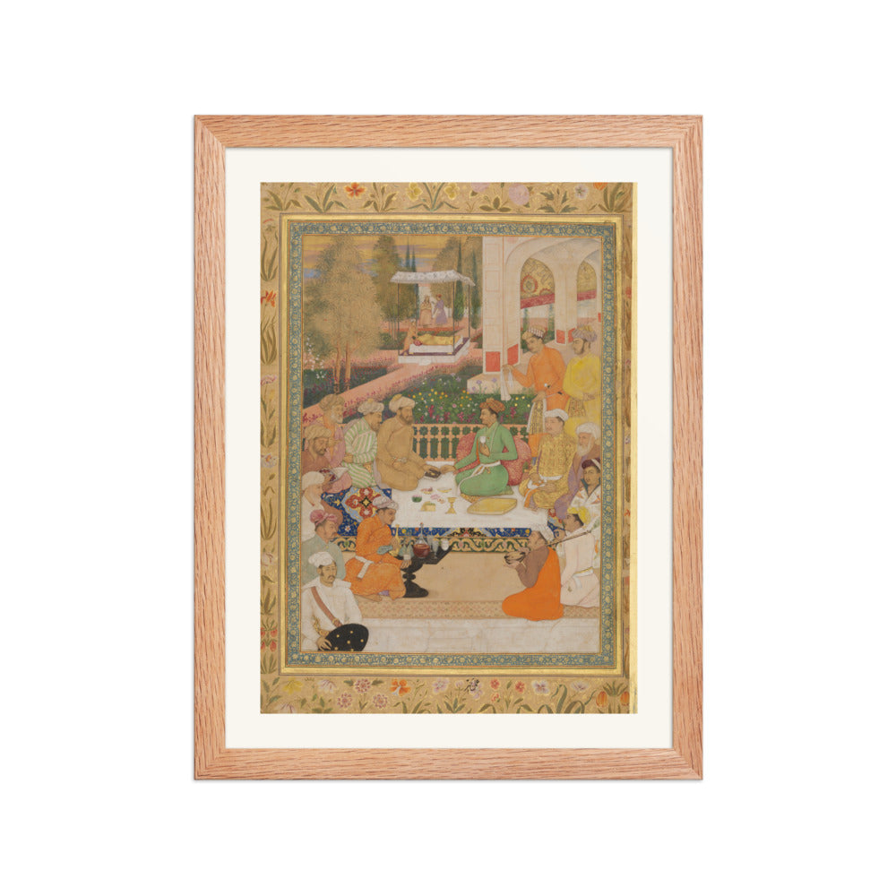 A Garden Gathering with a Prince in a Green Jama | Restored Mughal Wall Art — view 4