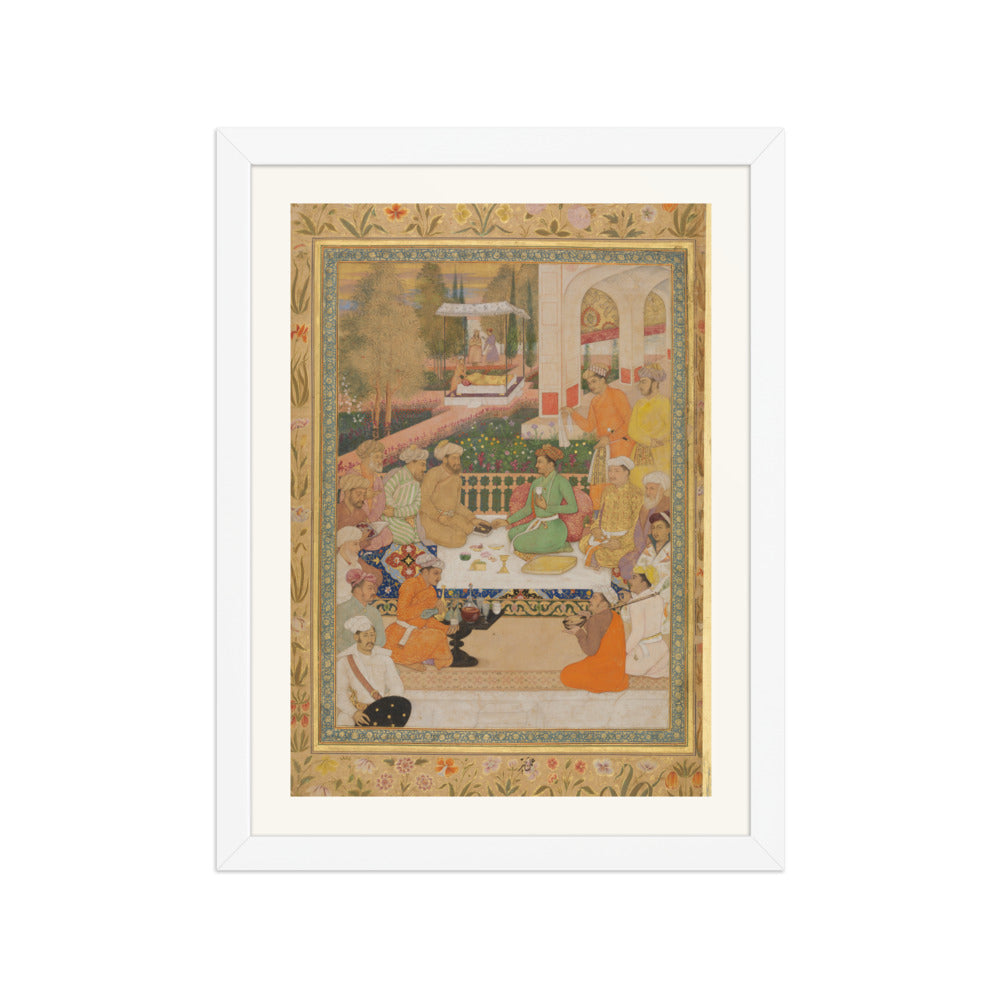 A Garden Gathering with a Prince in a Green Jama | Restored Mughal Wall Art — view 6