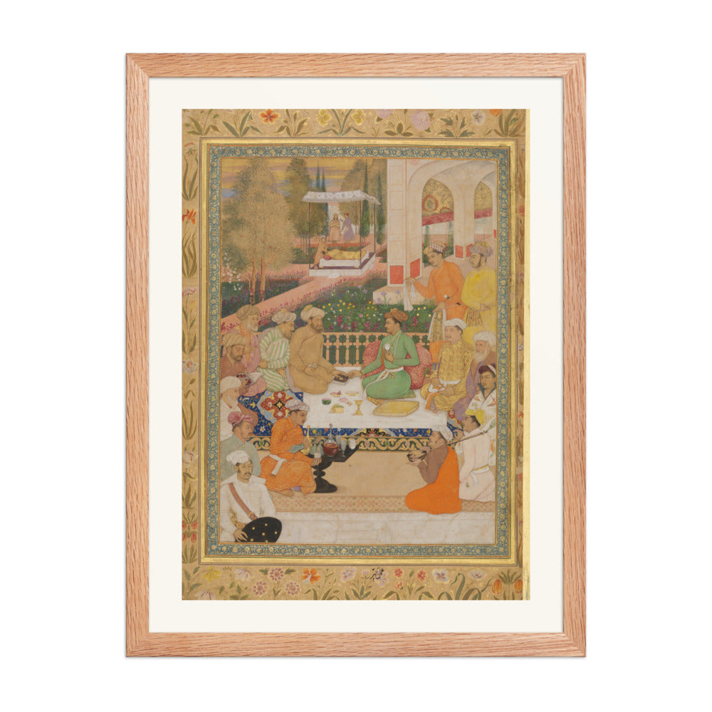 A Garden Gathering with a Prince in a Green Jama | Restored Mughal Wall Art — view 3