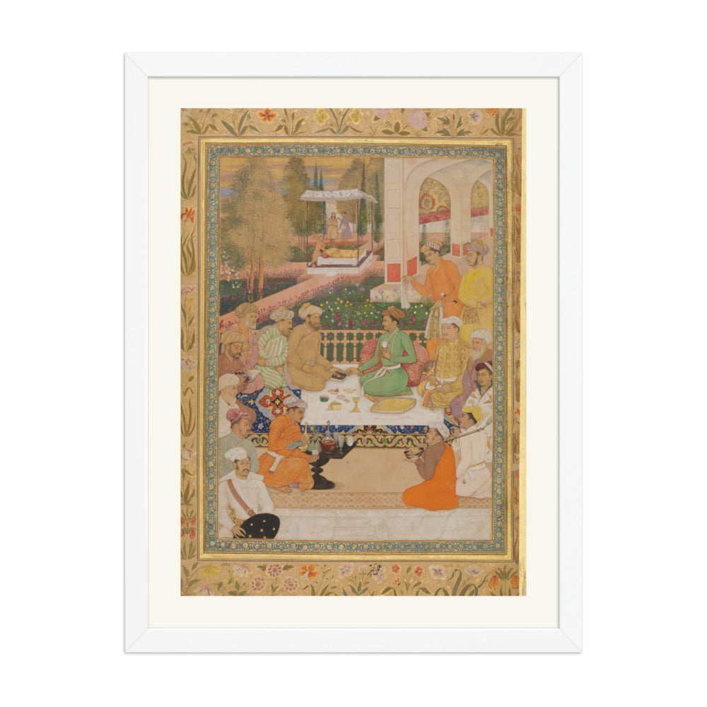 A Garden Gathering with a Prince in a Green Jama | Restored Mughal Wall Art — view 5