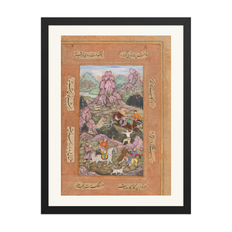 Prince Salim's Lion Hunt at Allahabad – Attributed to Muhammad Sharif, c. 1600 – Restored Mughal Wall Art