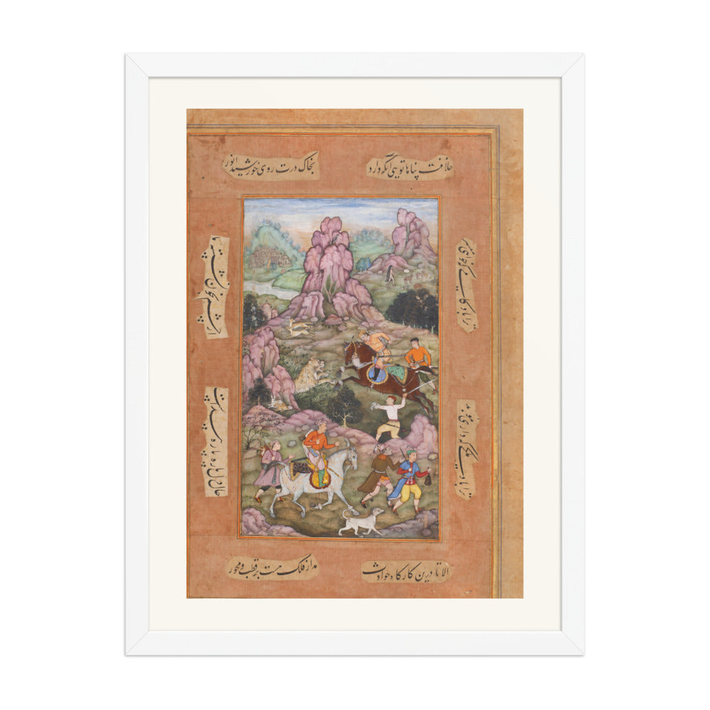 Prince Salim's Lion Hunt at Allahabad – Attributed to Muhammad Sharif, c. 1600 – Restored Mughal Wall Art — view 3