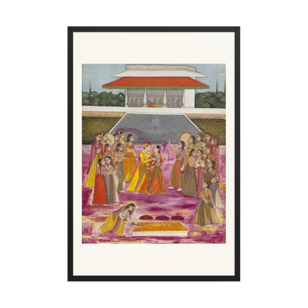 A Royal Couple Celebrating Holi | Restored Mughal Wall Art — view 8