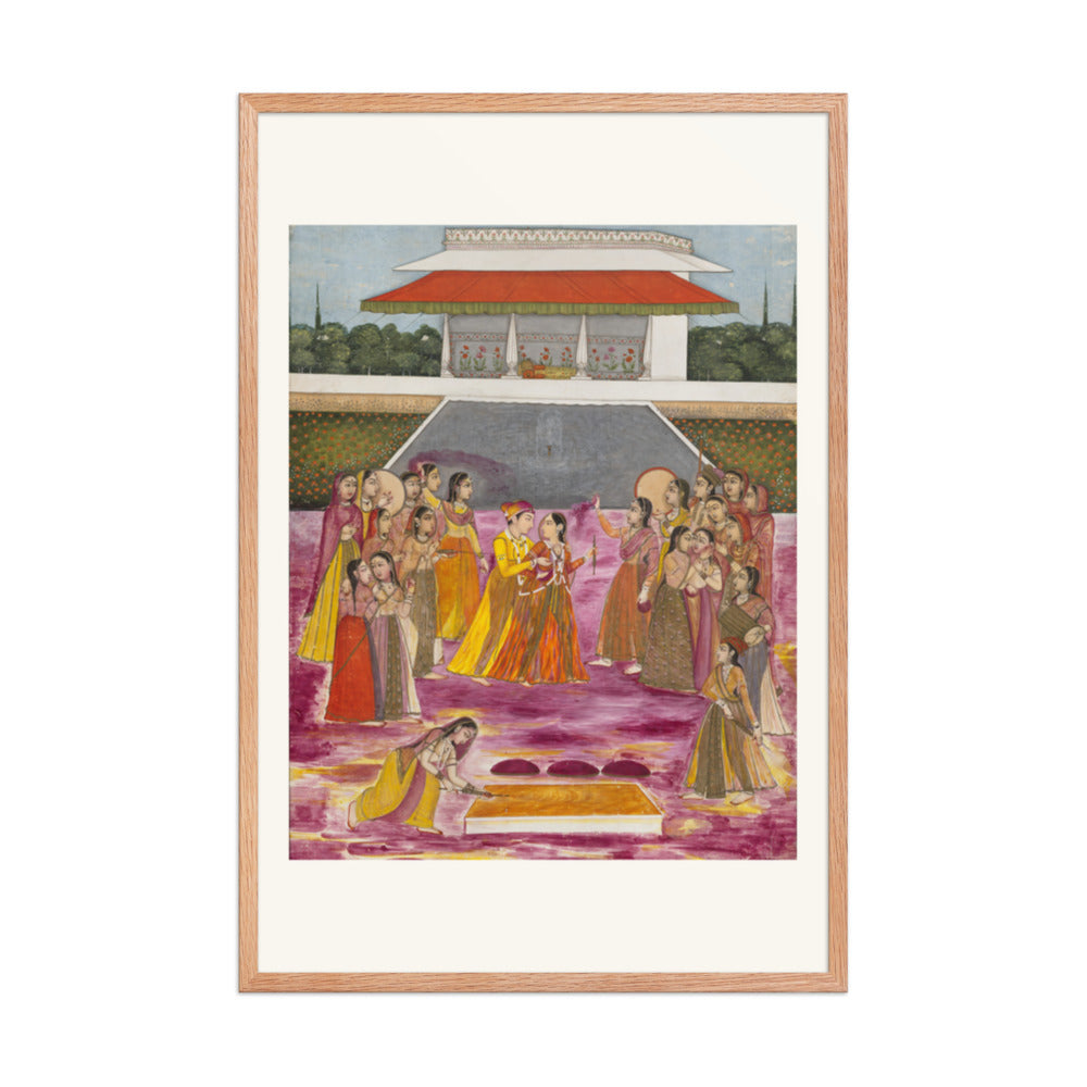 A Royal Couple Celebrating Holi | Restored Mughal Wall Art — view 9