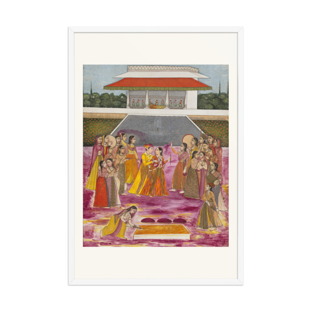 A Royal Couple Celebrating Holi | Restored Mughal Wall Art — view 10