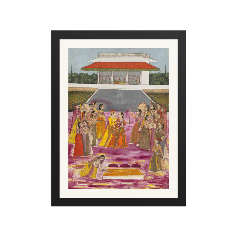 A Royal Couple Celebrating Holi | Restored Mughal Wall Art — view 2