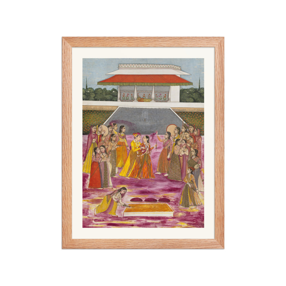 A Royal Couple Celebrating Holi | Restored Mughal Wall Art — view 4