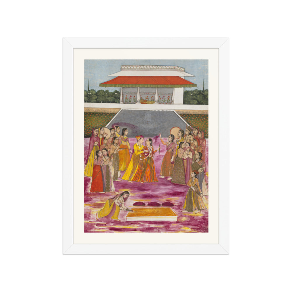 A Royal Couple Celebrating Holi | Restored Mughal Wall Art — view 6