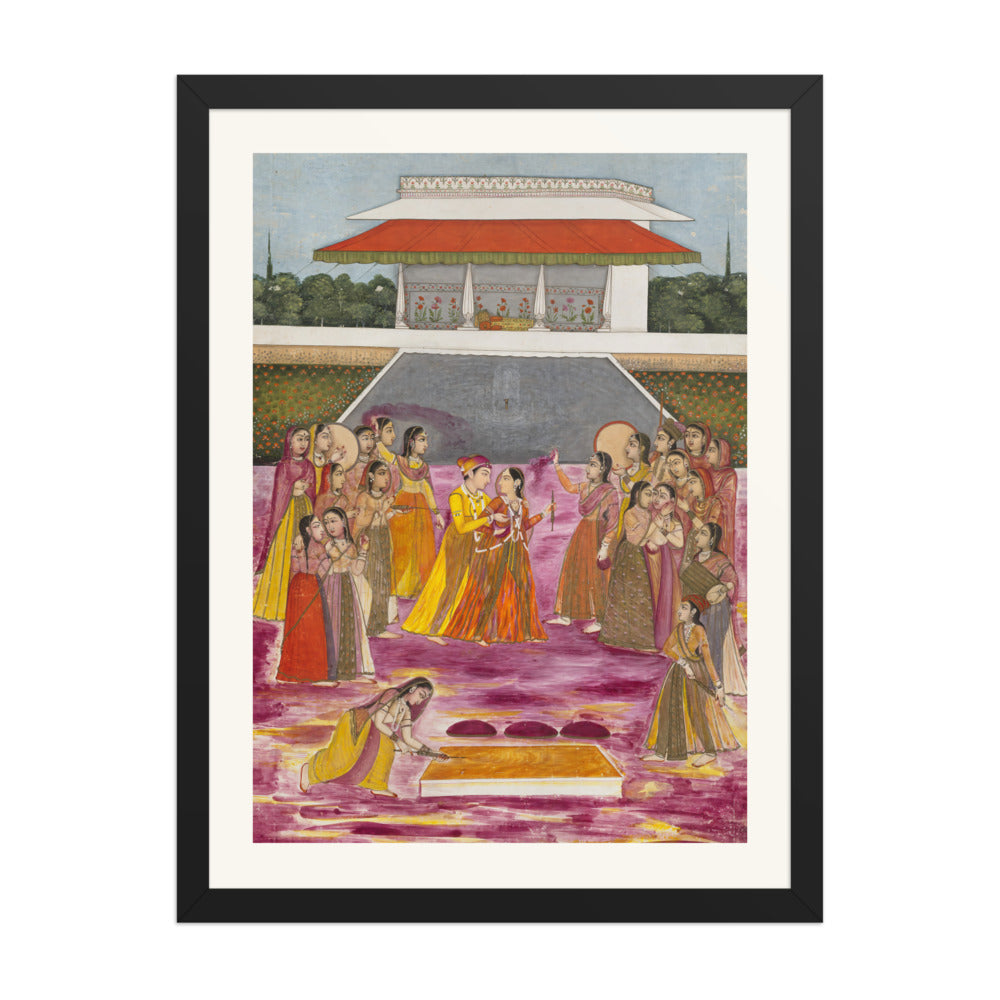 A Royal Couple Celebrating Holi | Restored Mughal Wall Art — view 1