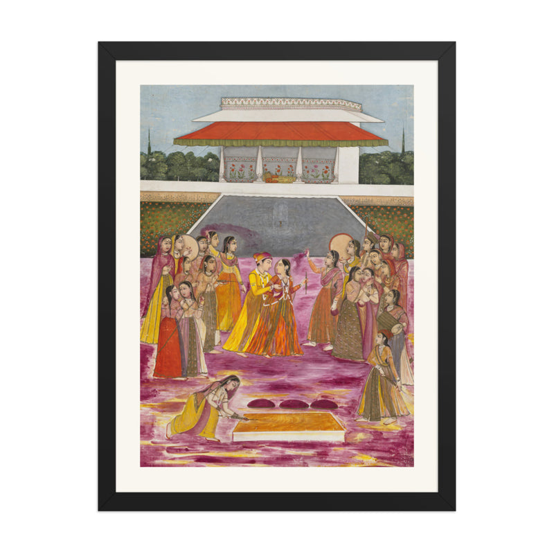 A Royal Couple Celebrating Holi | Restored Mughal Wall Art