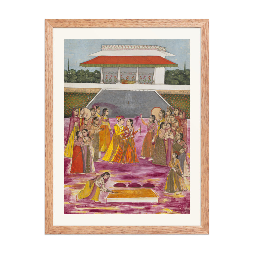 A Royal Couple Celebrating Holi | Restored Mughal Wall Art — view 3