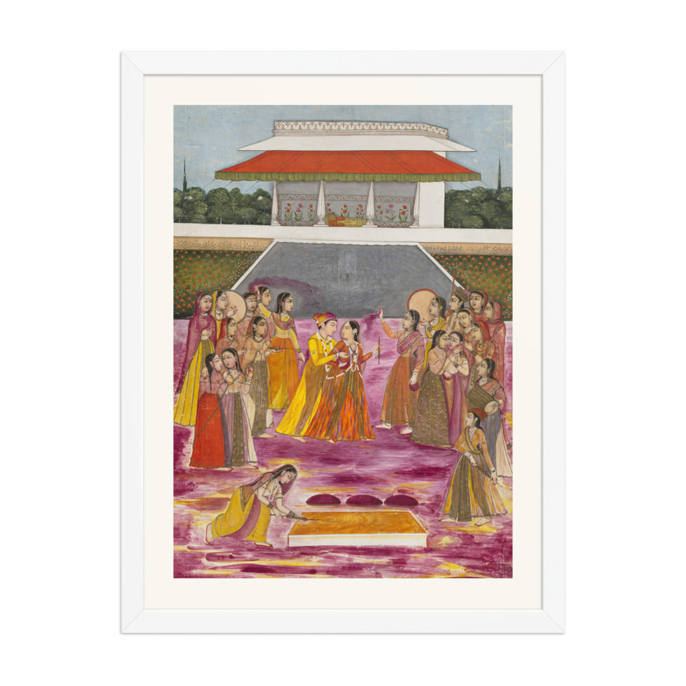 A Royal Couple Celebrating Holi | Restored Mughal Wall Art — view 5