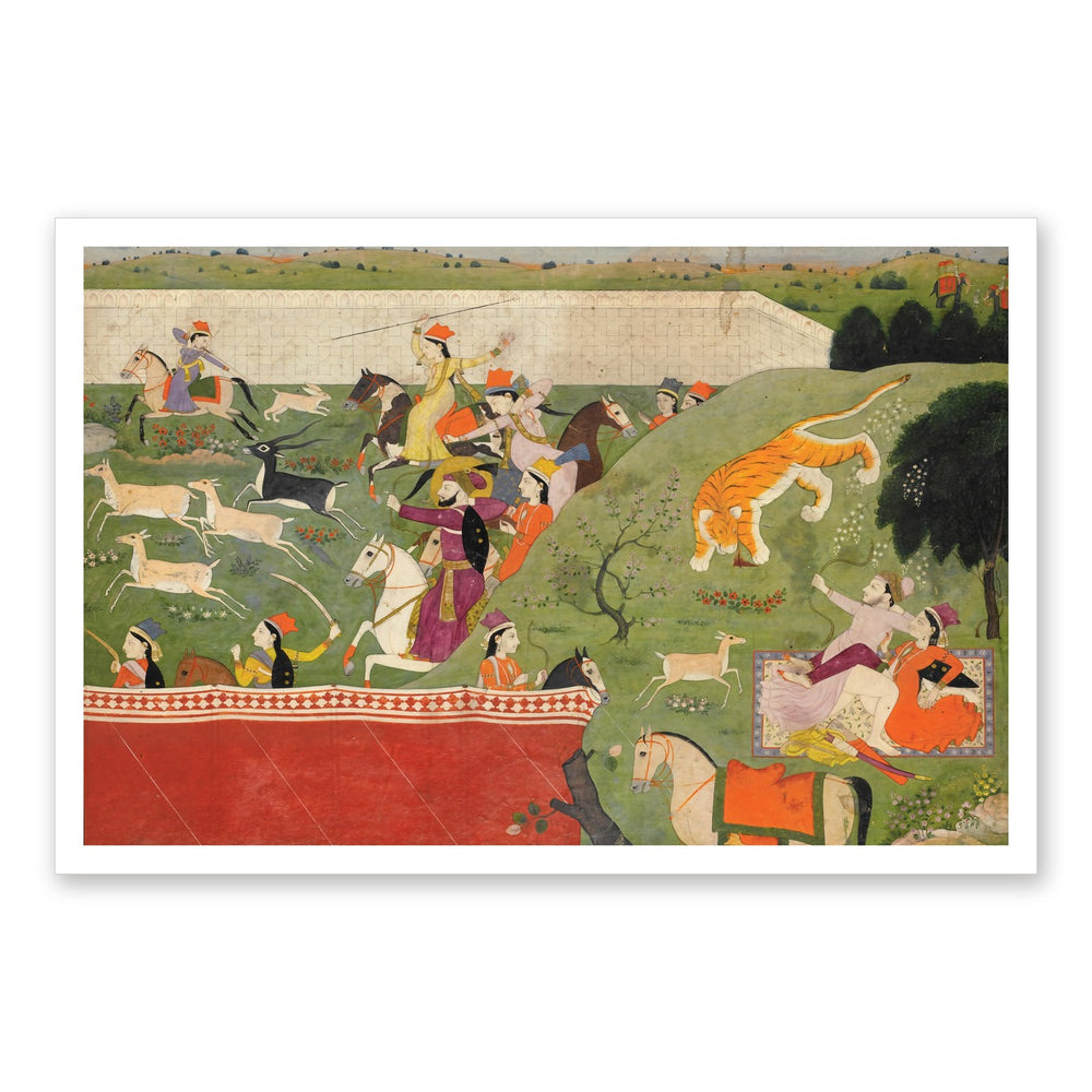Ala-uddin and Mahima Hunting | Restored Mughal Wall Art — view 7