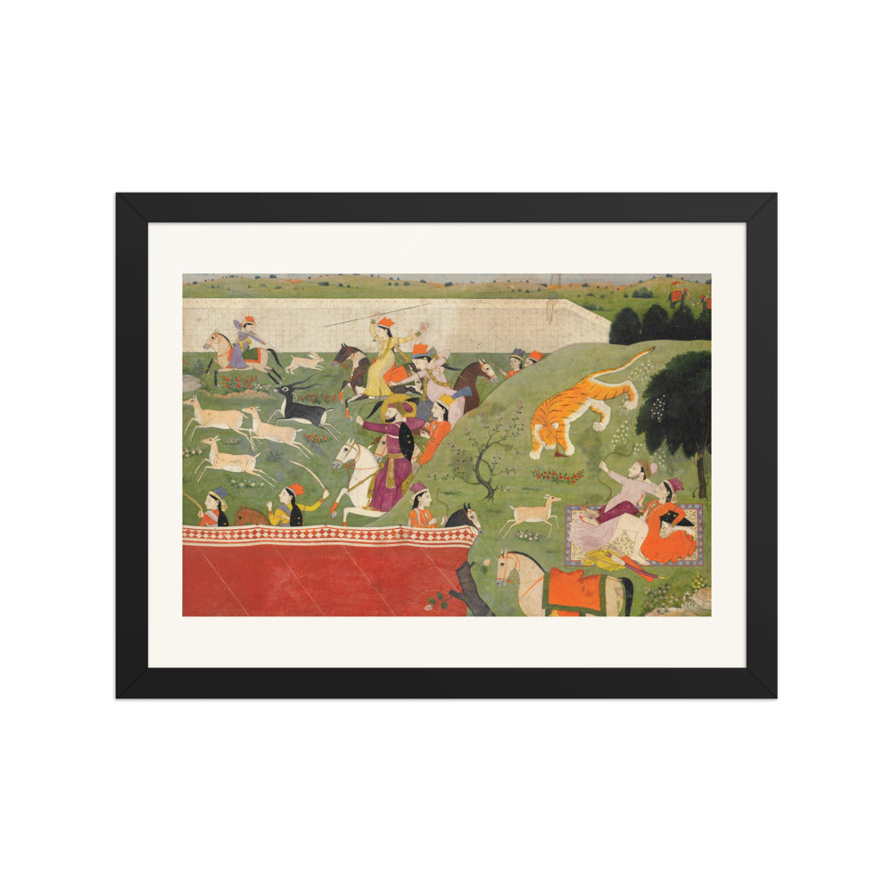 Ala-uddin and Mahima Hunting | Restored Mughal Wall Art — view 2