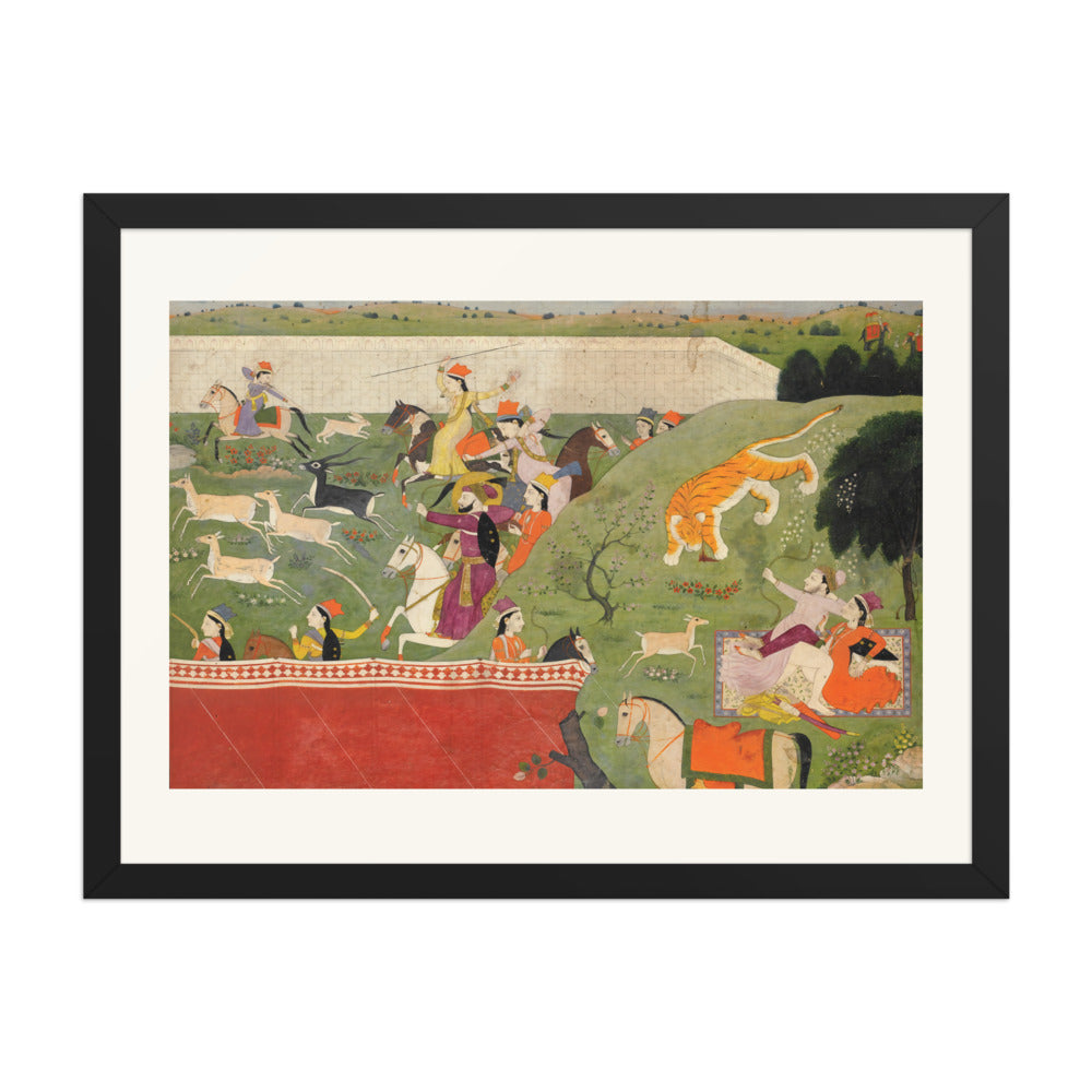 Ala-uddin and Mahima Hunting | Restored Mughal Wall Art — view 1