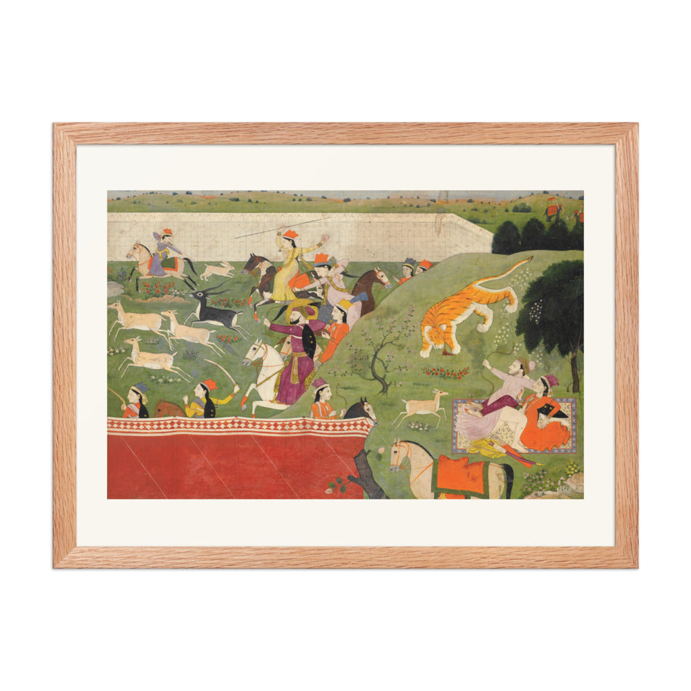 Ala-uddin and Mahima Hunting | Restored Mughal Wall Art — view 3