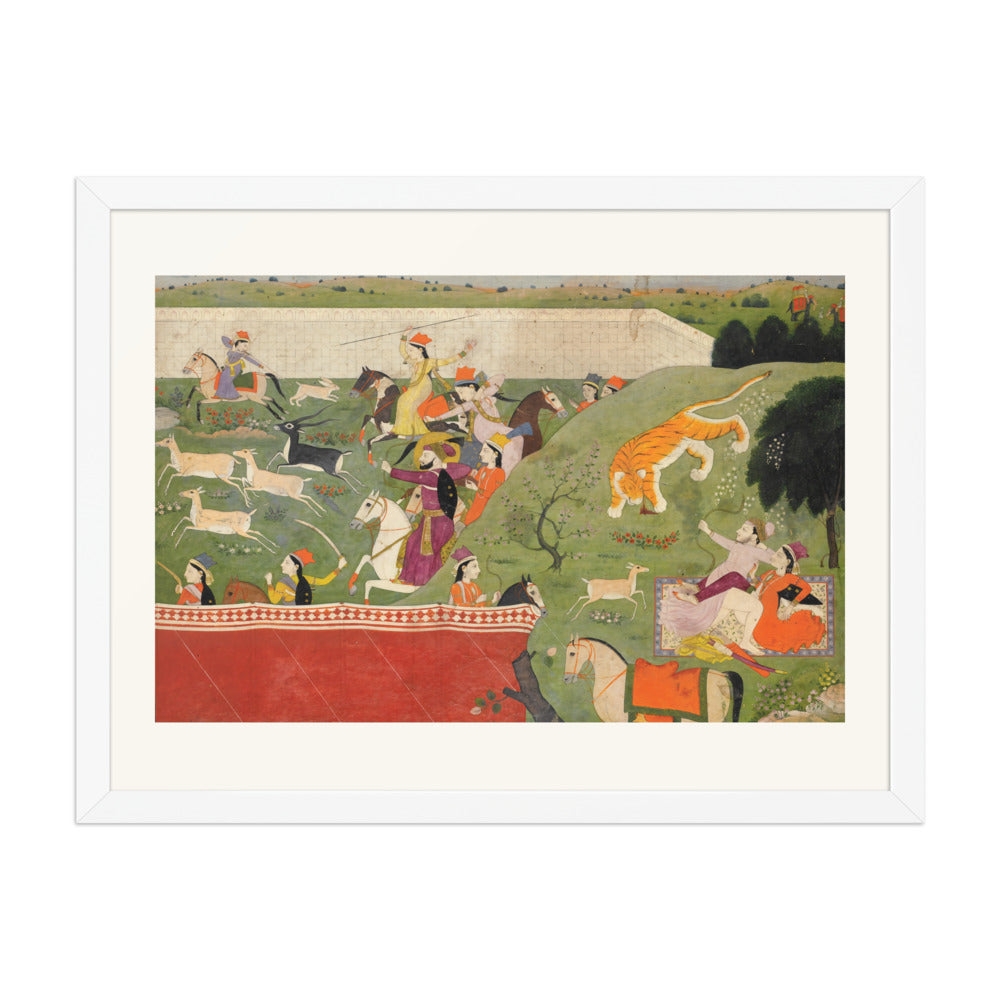 Ala-uddin and Mahima Hunting | Restored Mughal Wall Art — view 5