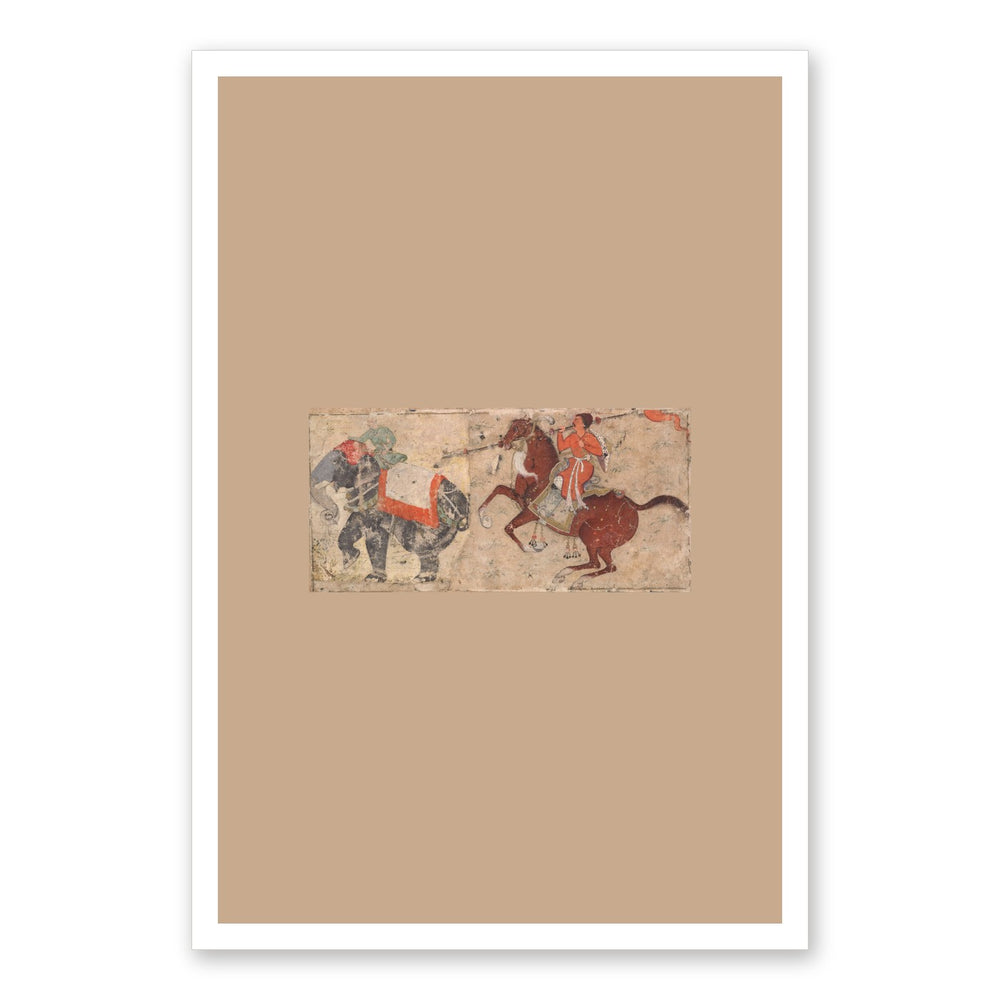 Elephant and Mahout in Combat with Mounted Spearman – Restored Mughal Wall Art — view 10
