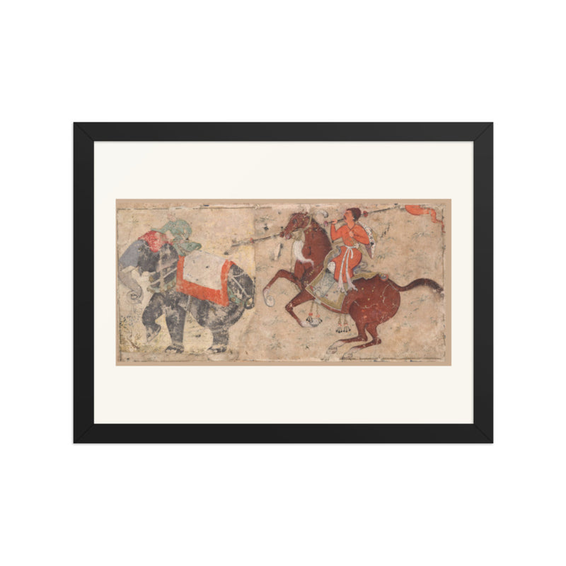 Elephant and Mahout in Combat with Mounted Spearman – Restored Mughal Wall Art