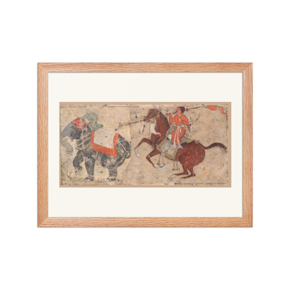 Elephant and Mahout in Combat with Mounted Spearman – Restored Mughal Wall Art — view 2