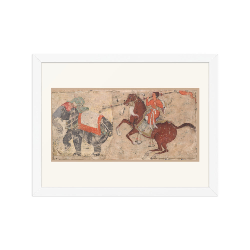 Elephant and Mahout in Combat with Mounted Spearman – Restored Mughal Wall Art — view 3
