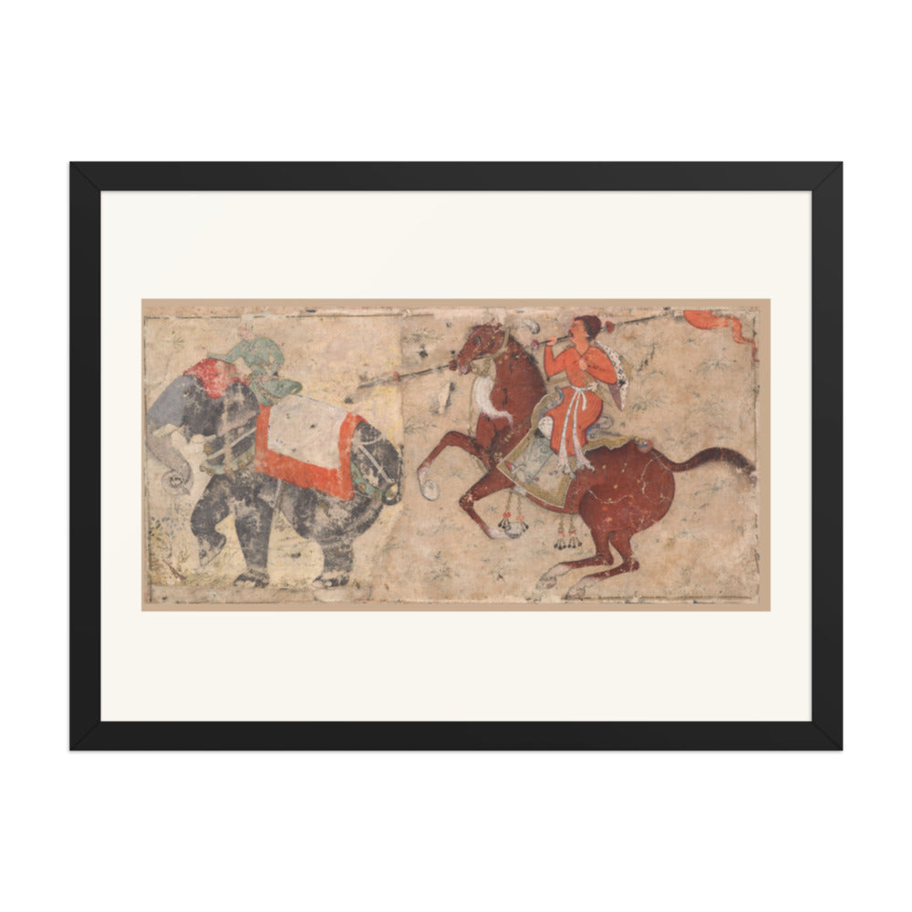 Elephant and Mahout in Combat with Mounted Spearman – Restored Mughal Wall Art — view 4